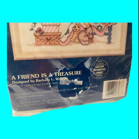 Vtg Jiffy Cross Stitch Kit Sampler Friend Is A Treasure And Comfort 7x5 1992 - Picture 8 of 8
